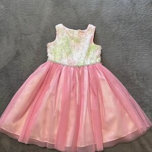 Girls Pink Soutache Tulle Floral Special Occasion Party Dress